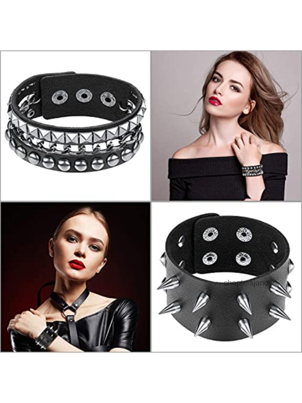 Punk Studded Faux Leather Cuff Bracelet Set Rivet Biker Jewelry Gift - Picture 4 of 6